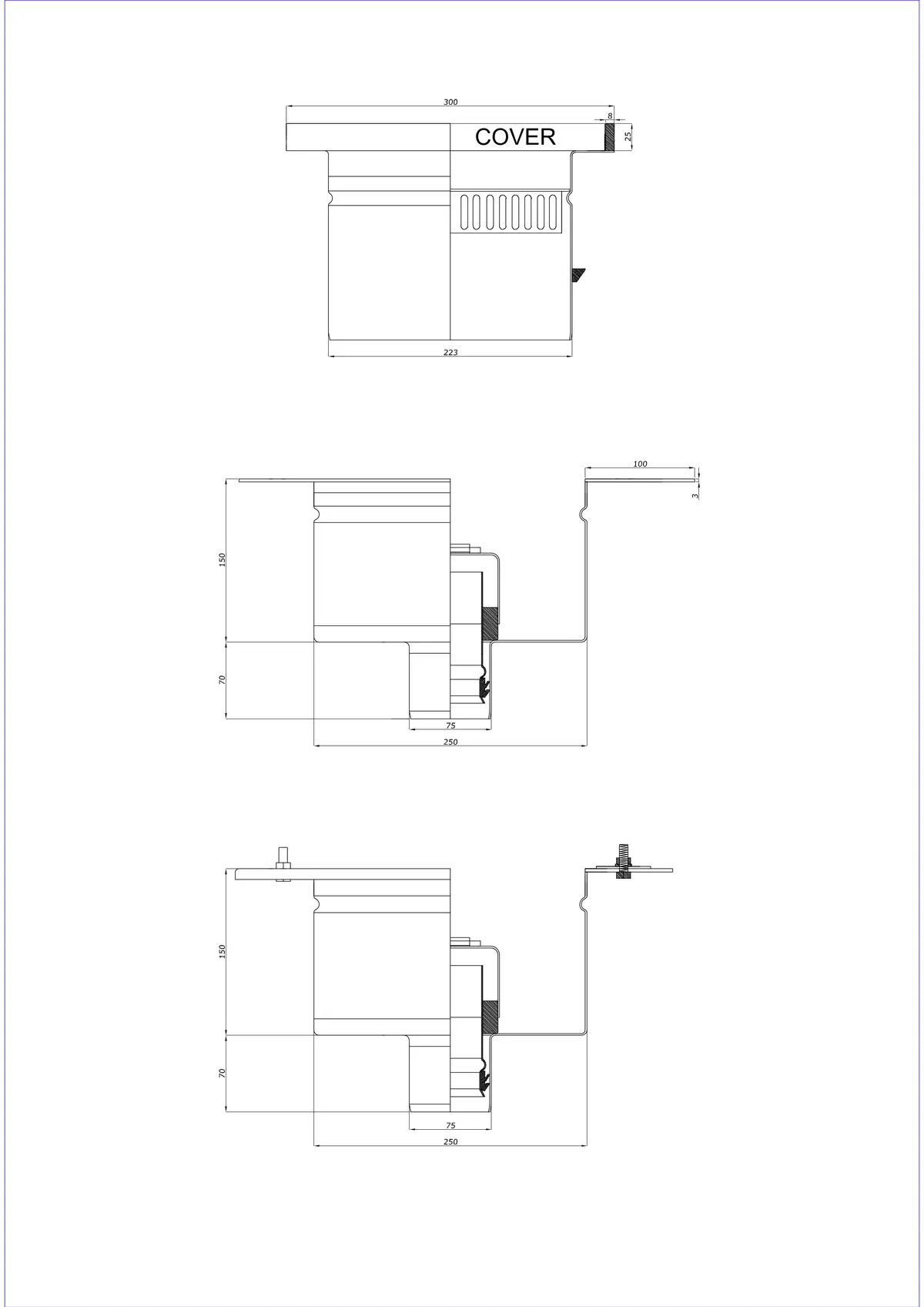 Vloerafvoer BK_KROD 300 DN 75 met rand 25x8 mm - Tweedelige verticale afvoer