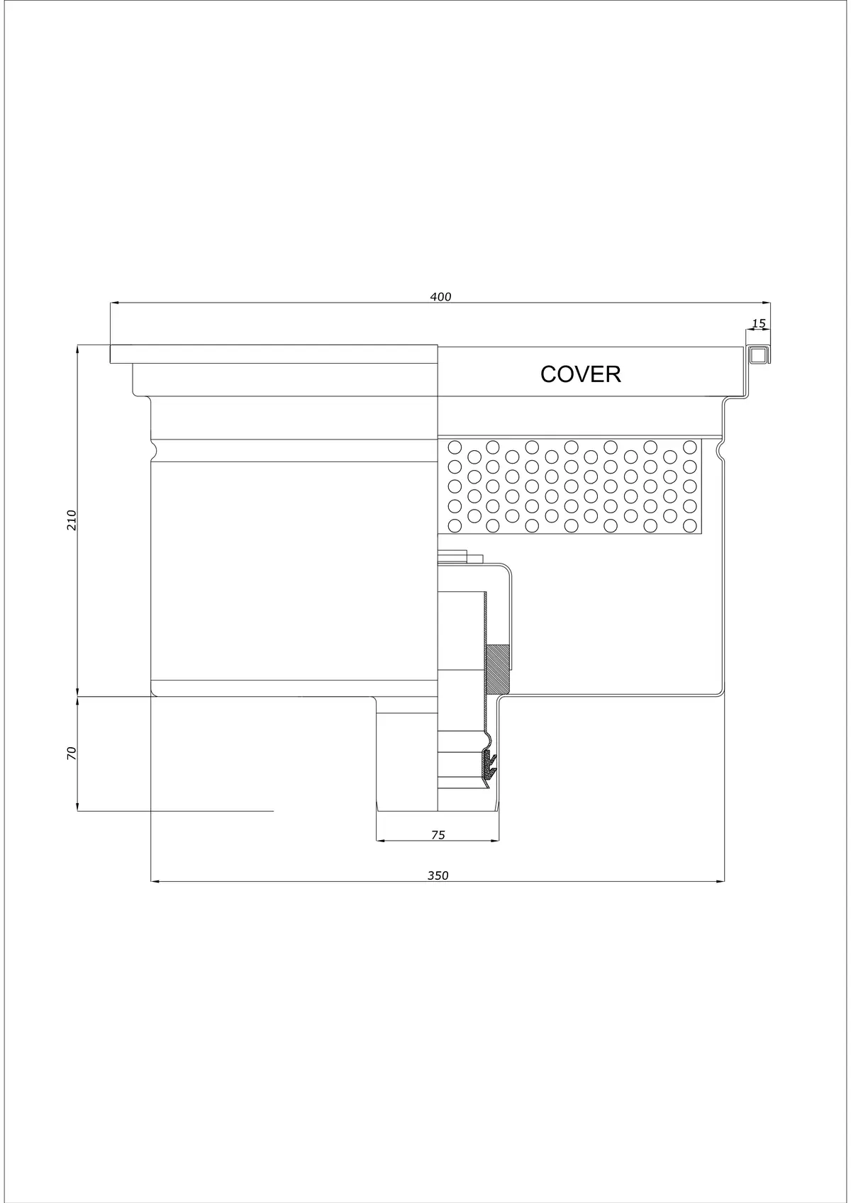 Vloerafvoer BK_KRD 400x400 DN 75 - Eendelige verticale afvoer