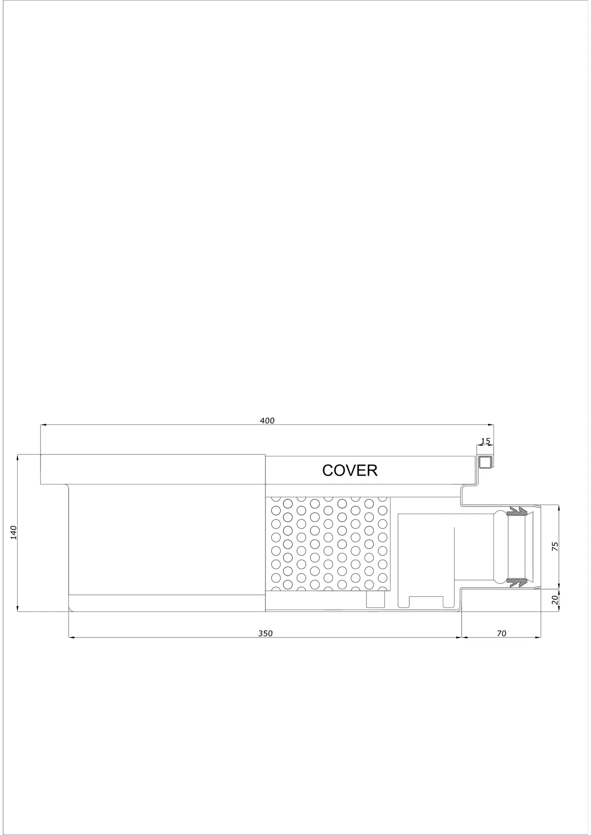 Vloerafvoer BK_KRB 400x400 DN 75 - Eendelig Horizontaal