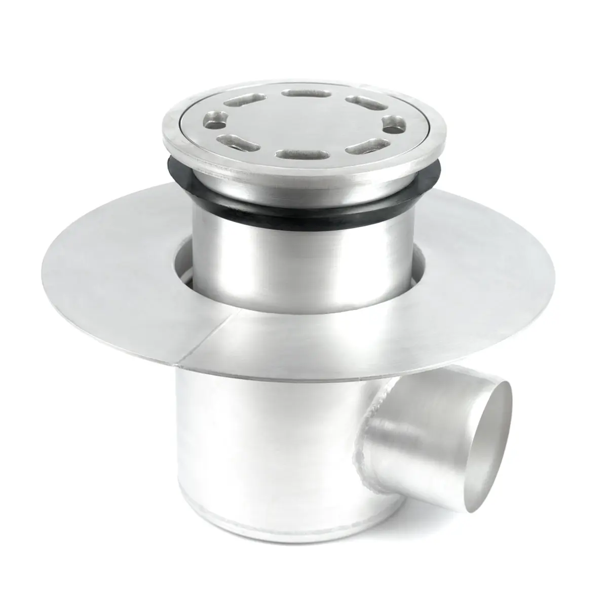 Ronde zij-inlaat, tweedelig, met geperforeerde afdekplaat