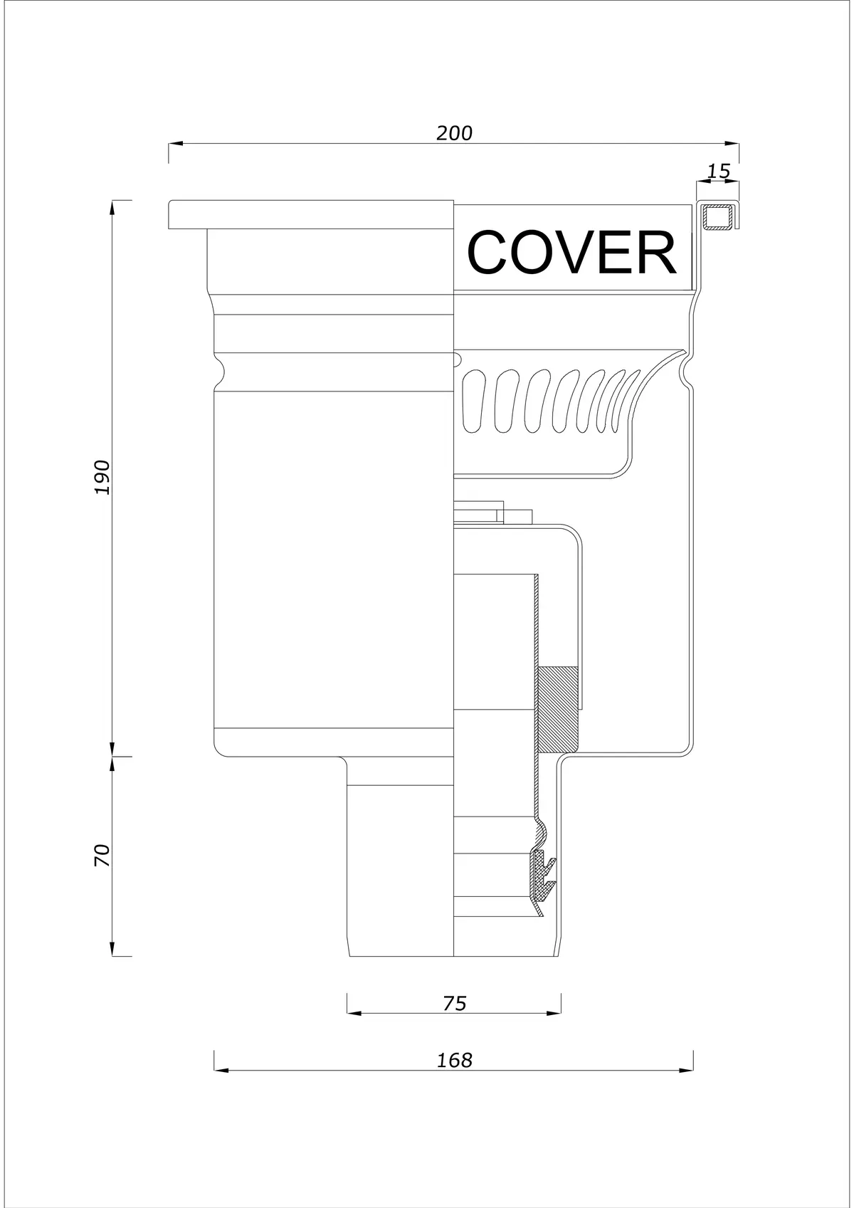 Vloerput BK_KRD 200x200 DN 75 - Eendelig verticaal afvoersysteem