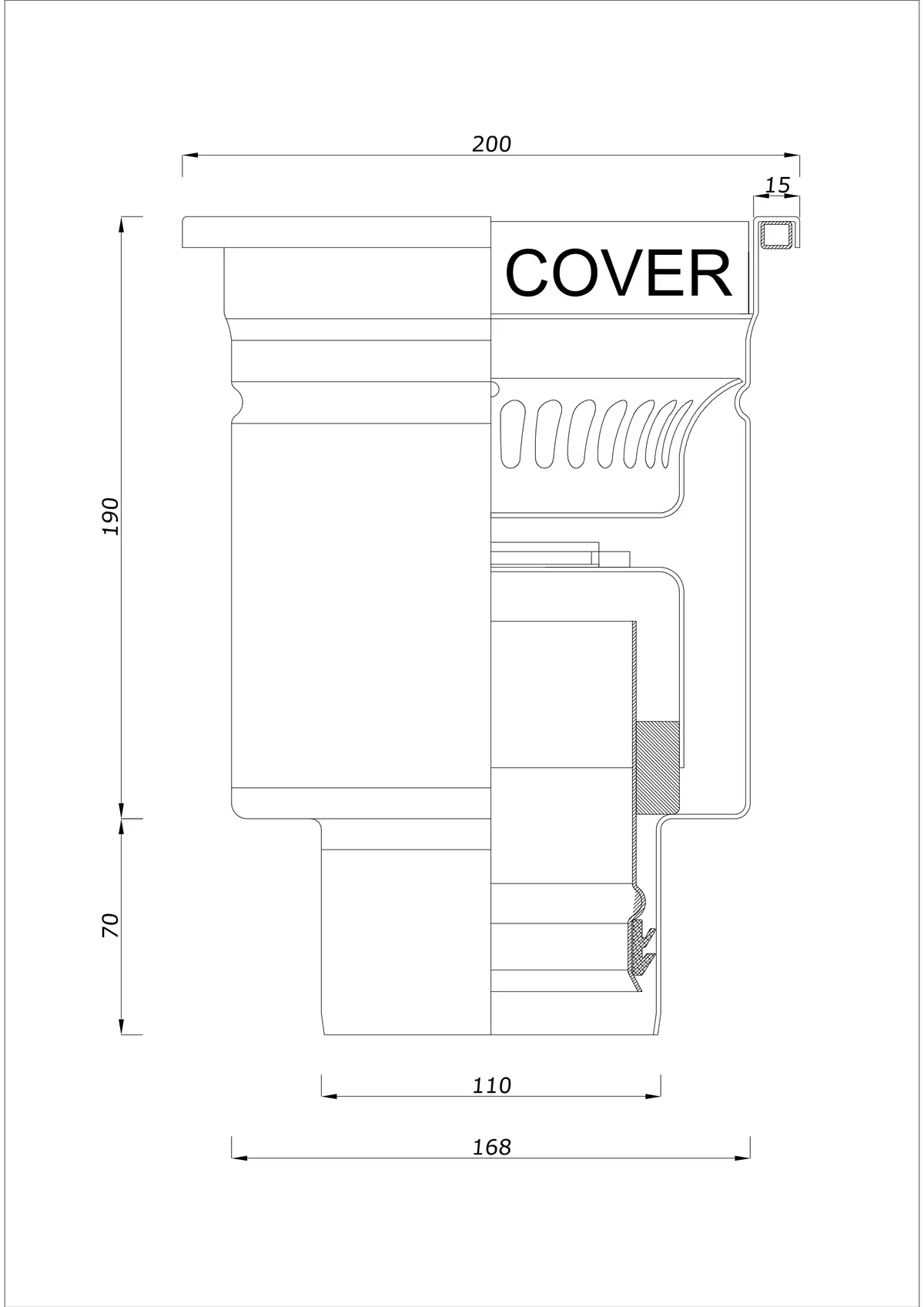 Vloerafvoer BK_KRD 200x200 DN 110 - Eendelig verticaal