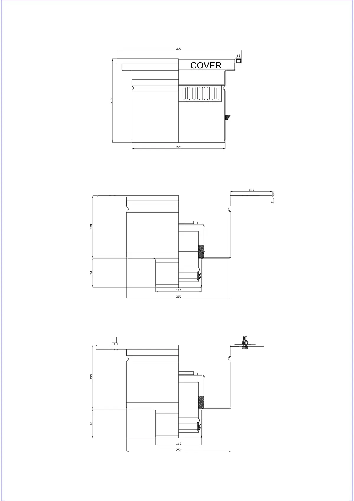 Vloerafvoer BK_KRD 300x300 DN 110 - Tweedelige verticale afvoer