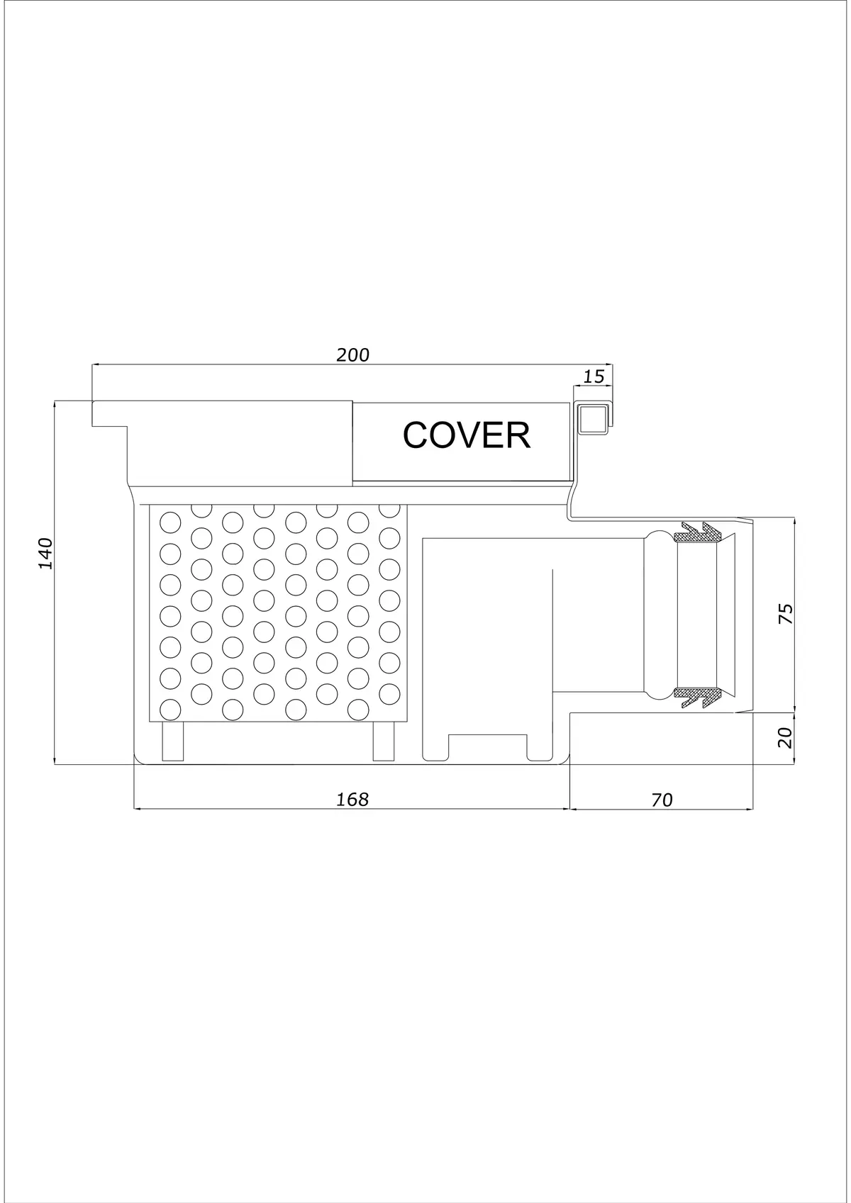Vloerafvoer BK_KRB 200x200 DN 75 - Eendelig Horizontaal