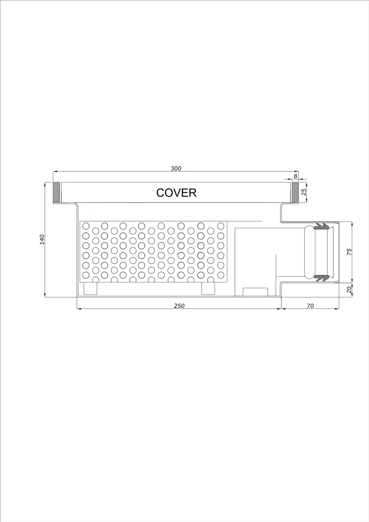 Vloerafvoer BK_KRB 300x300 DN 75 - Eendelig Horizontaal