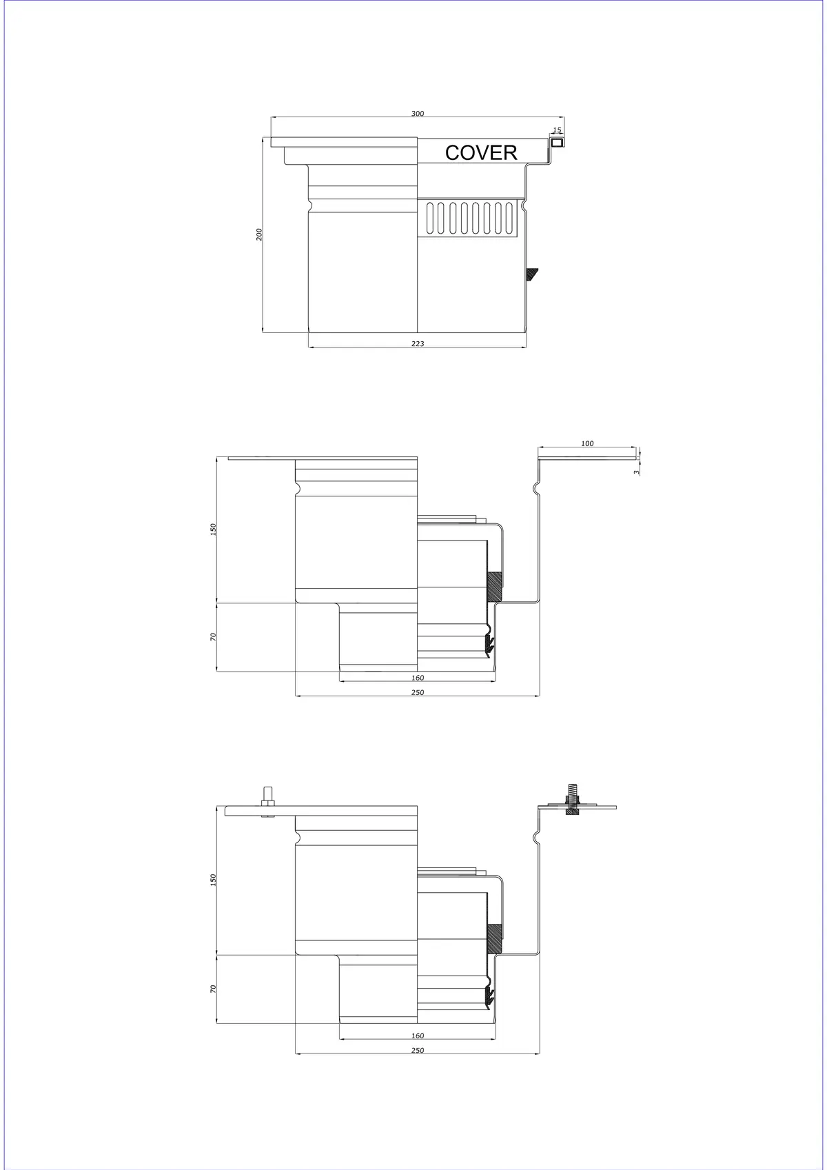 Vloerafvoer BK_KRD 300x300 DN 160 - Tweedelige verticale afvoer