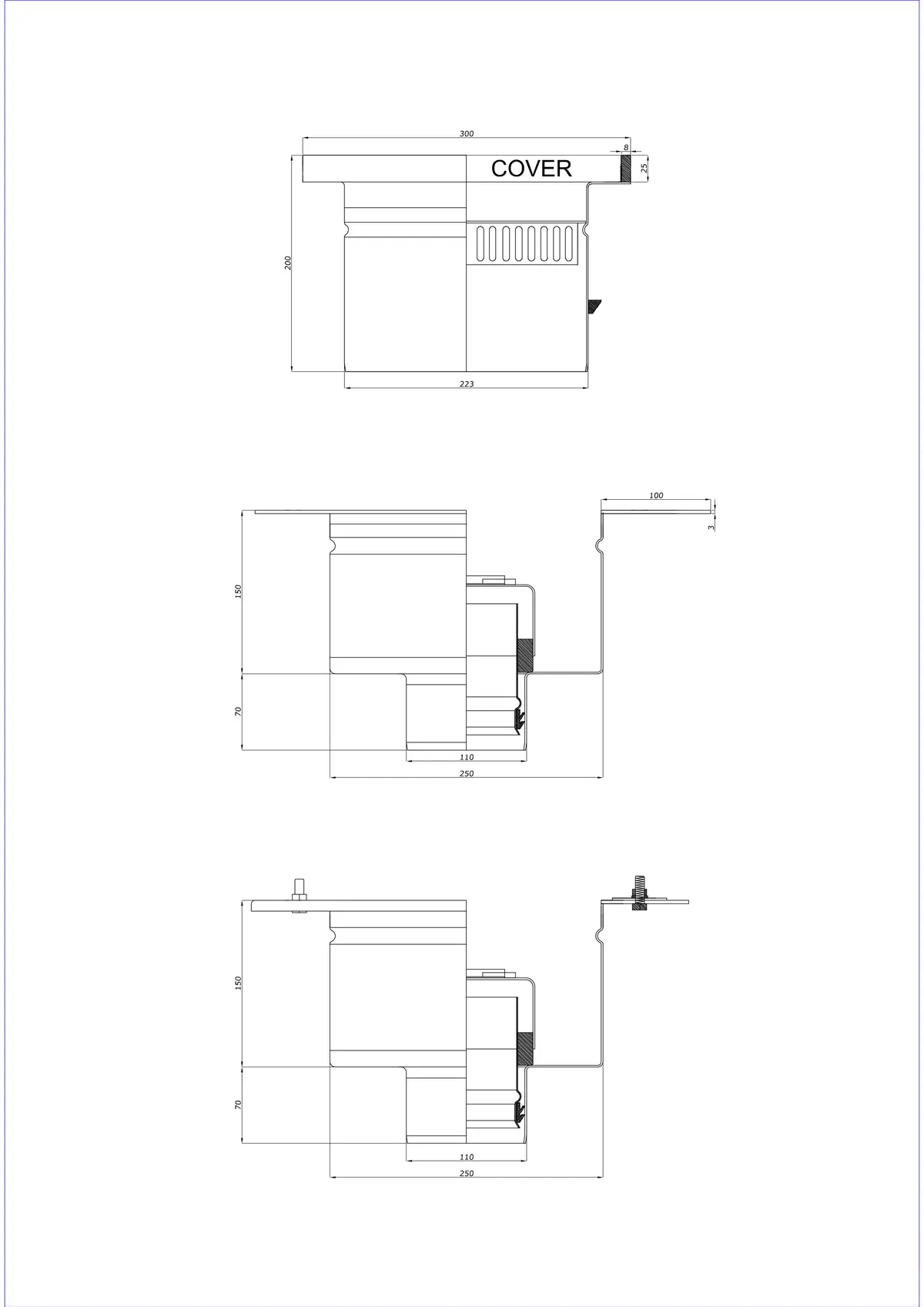 Vloerafvoer BK_KROD 300 DN 110 met rand 25x8mm - Tweeledige verticale afvoer