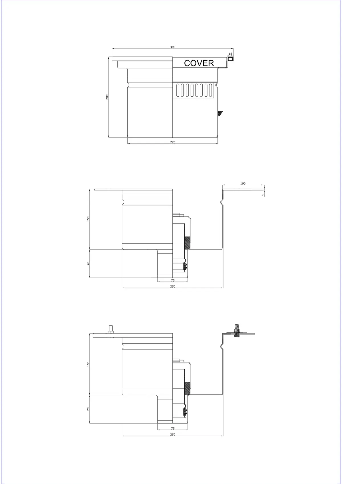Vloerafvoer BK_KRD 300x300 DN 75 - Tweedelig verticaal