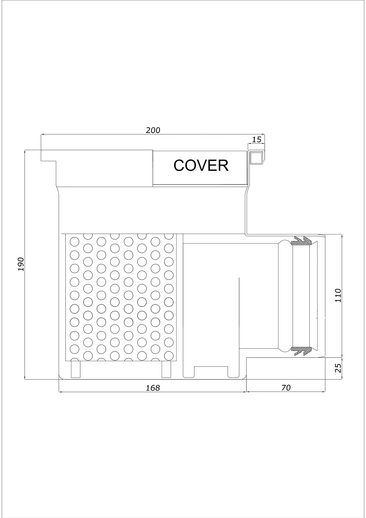 Vloerafvoer BK_KRB 200x200 DN 110 - Eendelig Horizontaal