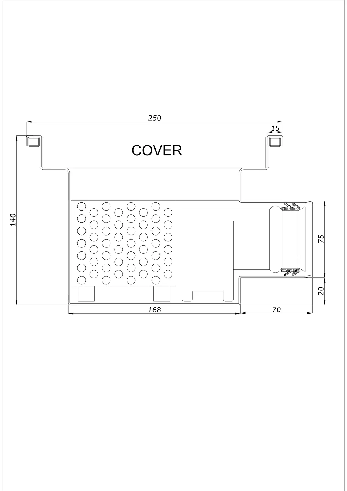 Vloerafvoer BK_KRB 250x250 DN 75 - Eendelig Horizontaal