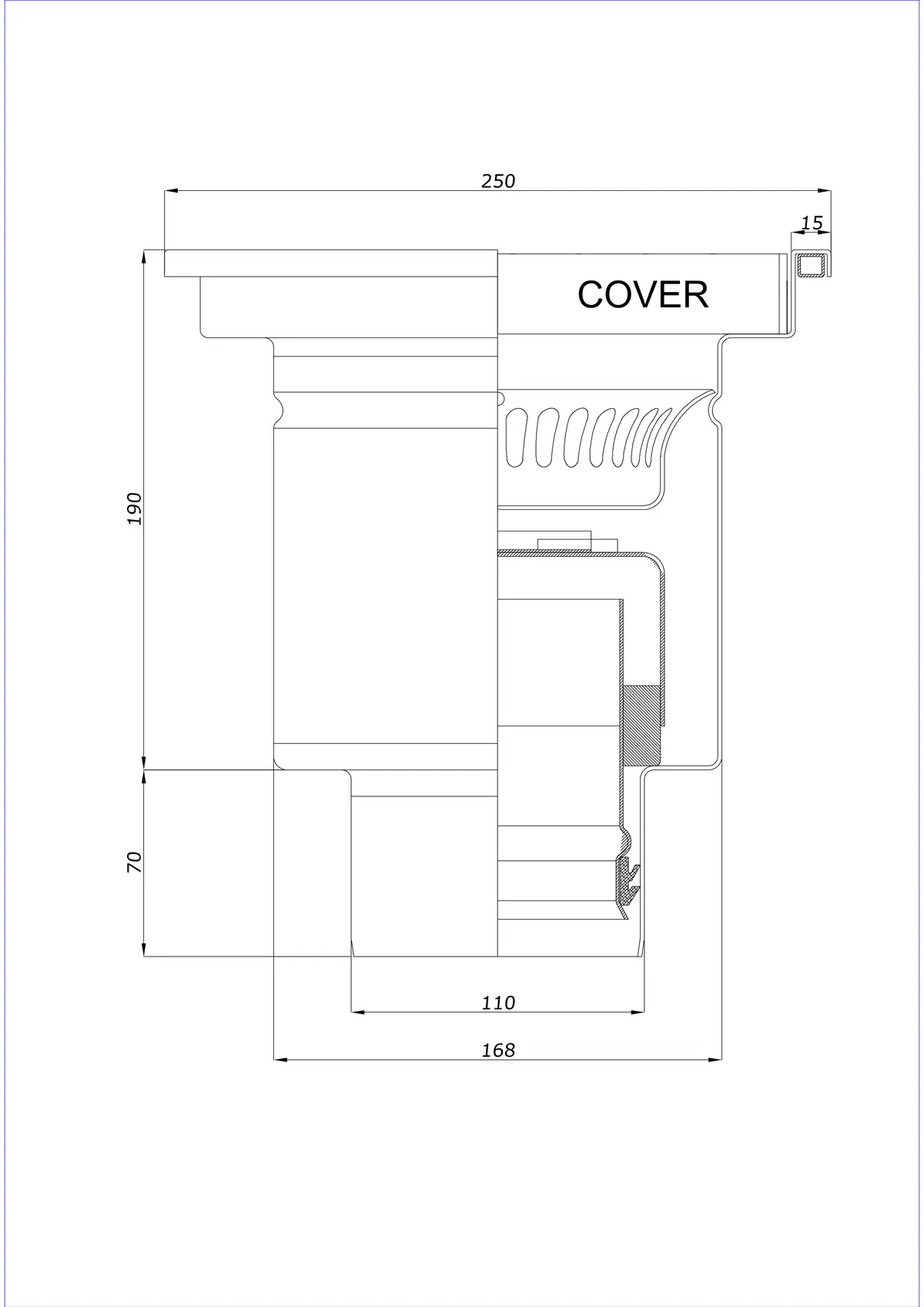 Vloerafvoer BK_KRD 250x250 DN 110 - Eendelig verticaal