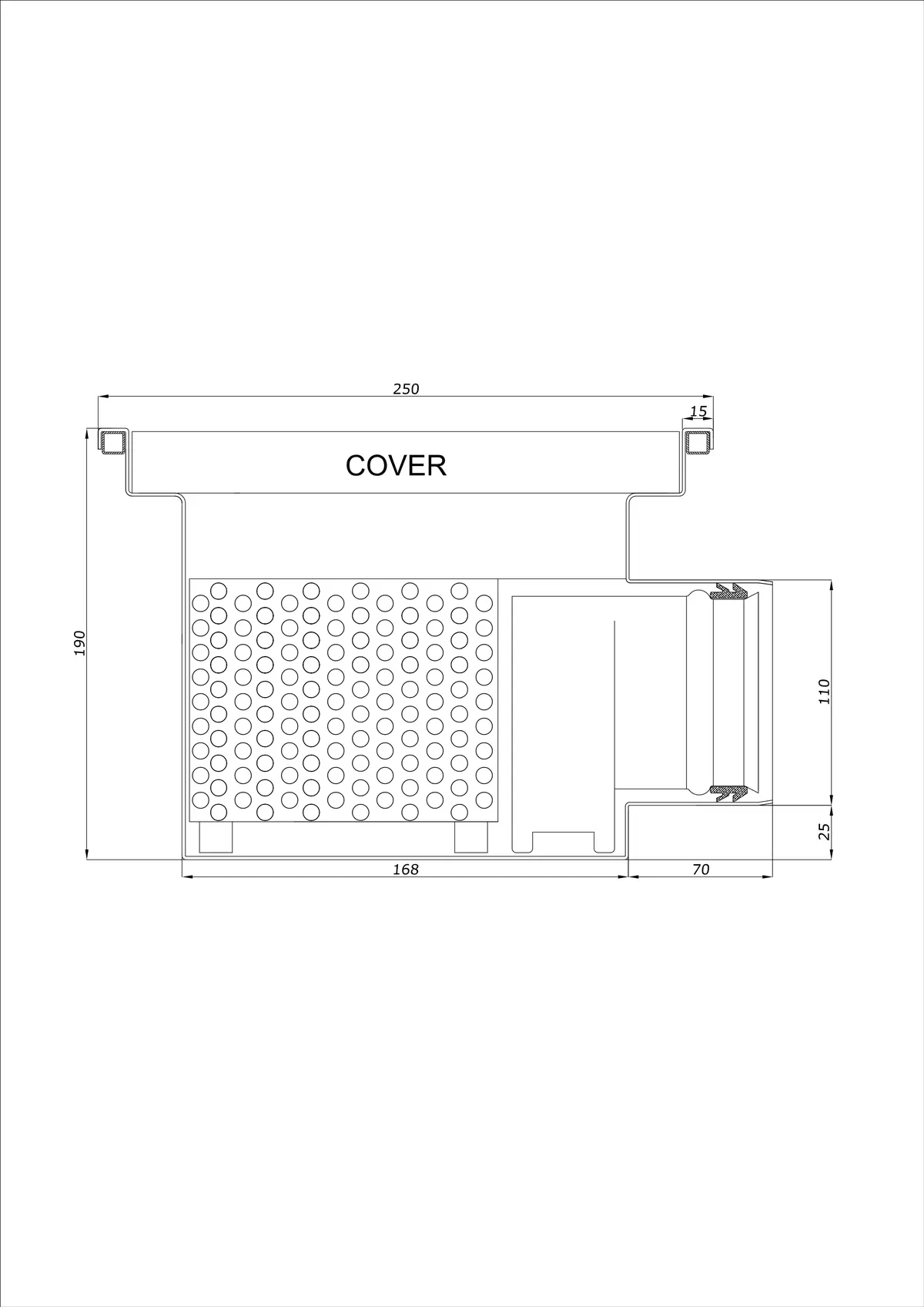 Vloerafvoer BK_KRB 250x250 DN 110 - Eendelig Horizontaal