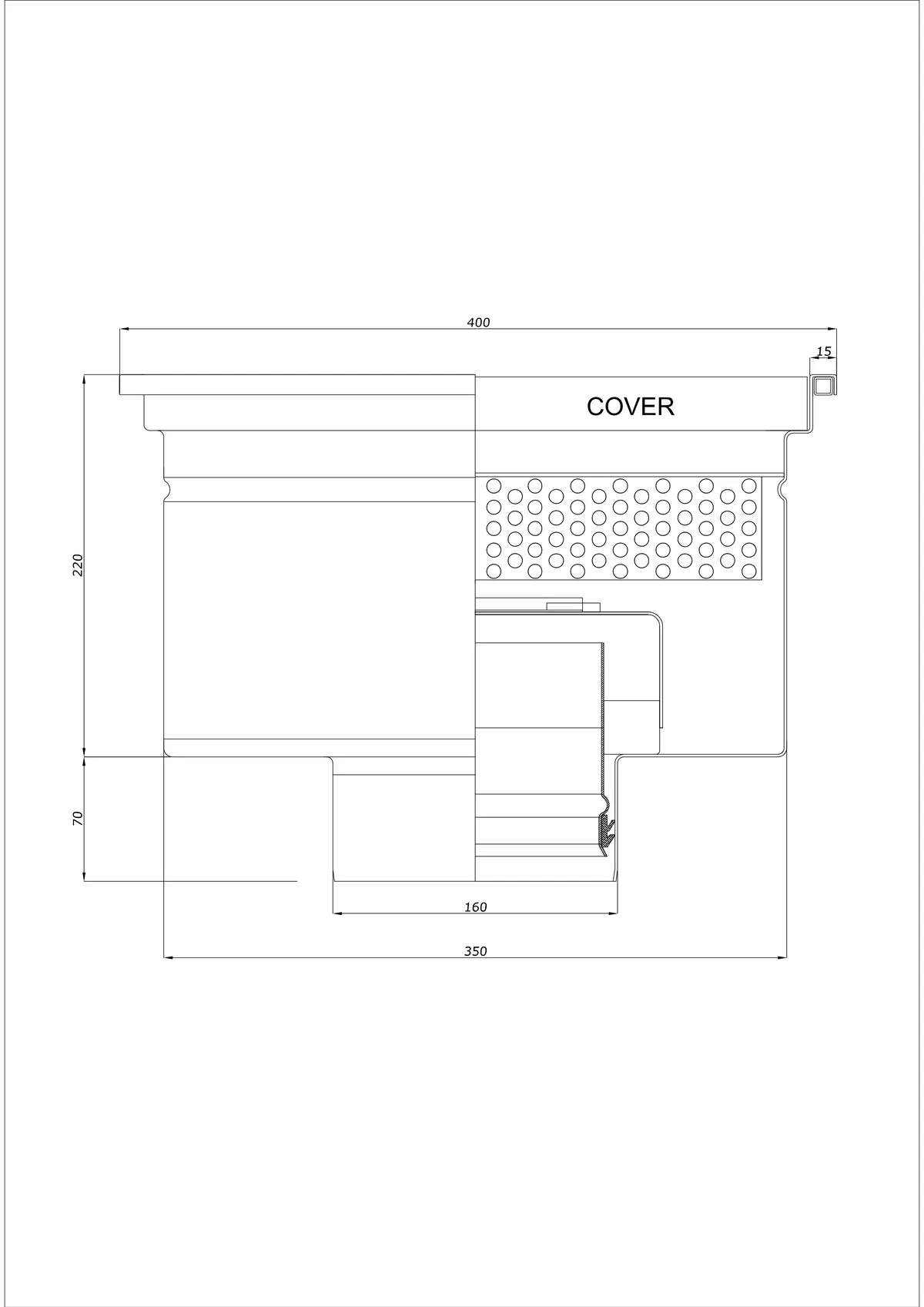 Vloerafvoer BK_KRD 400x400 DN 160 - Eendelige verticale afvoer