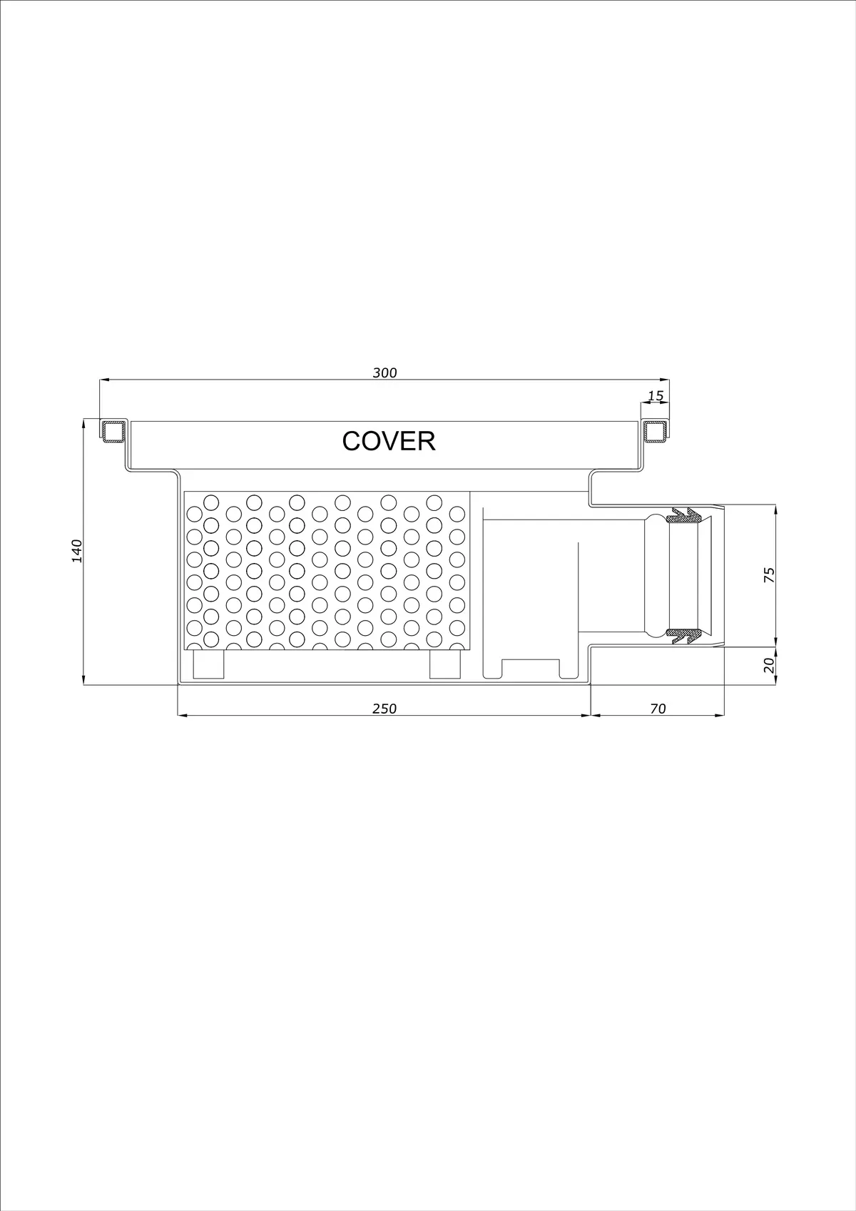 Vloerafvoer BK_KRB 300x300 DN 75 - Eendelig Horizontaal