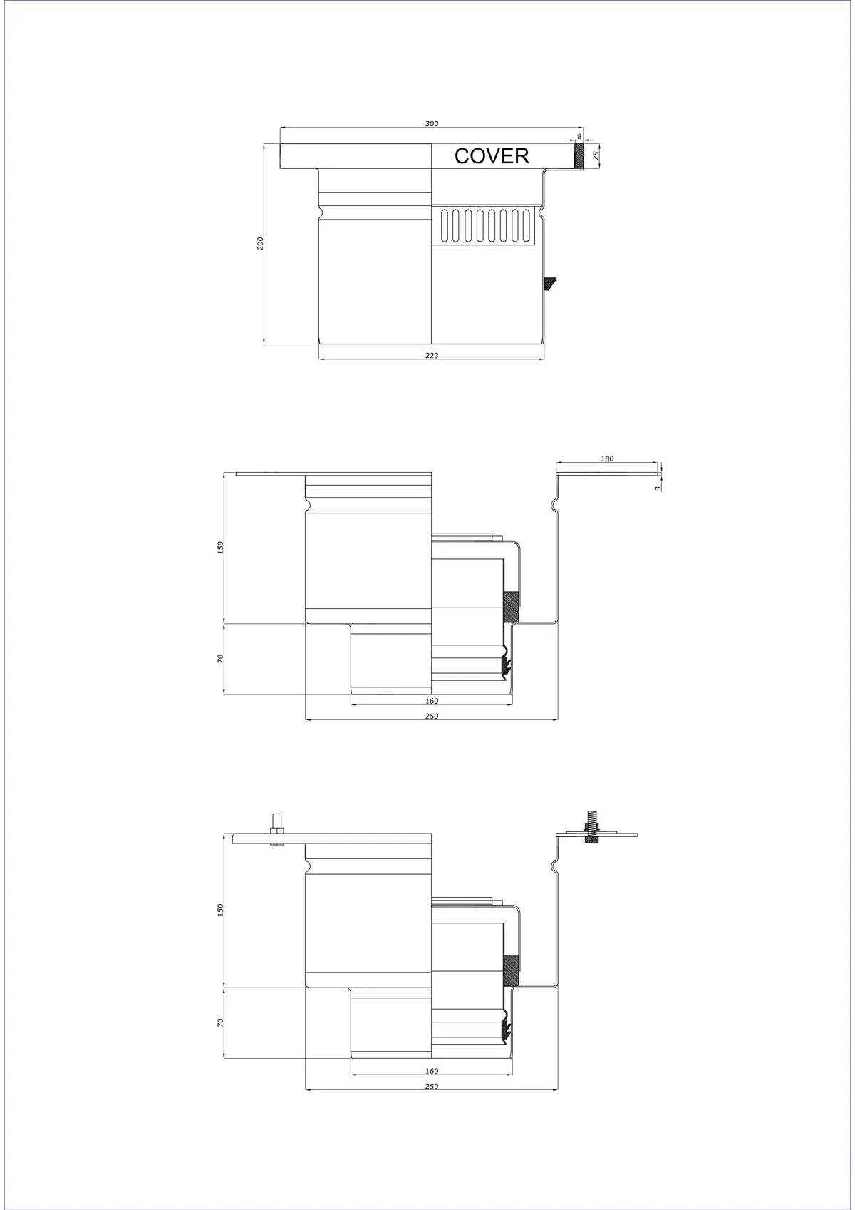 Vloerafvoer BK_KROD 300 DN 160 met rand 25x8mm - Tweedelige verticale