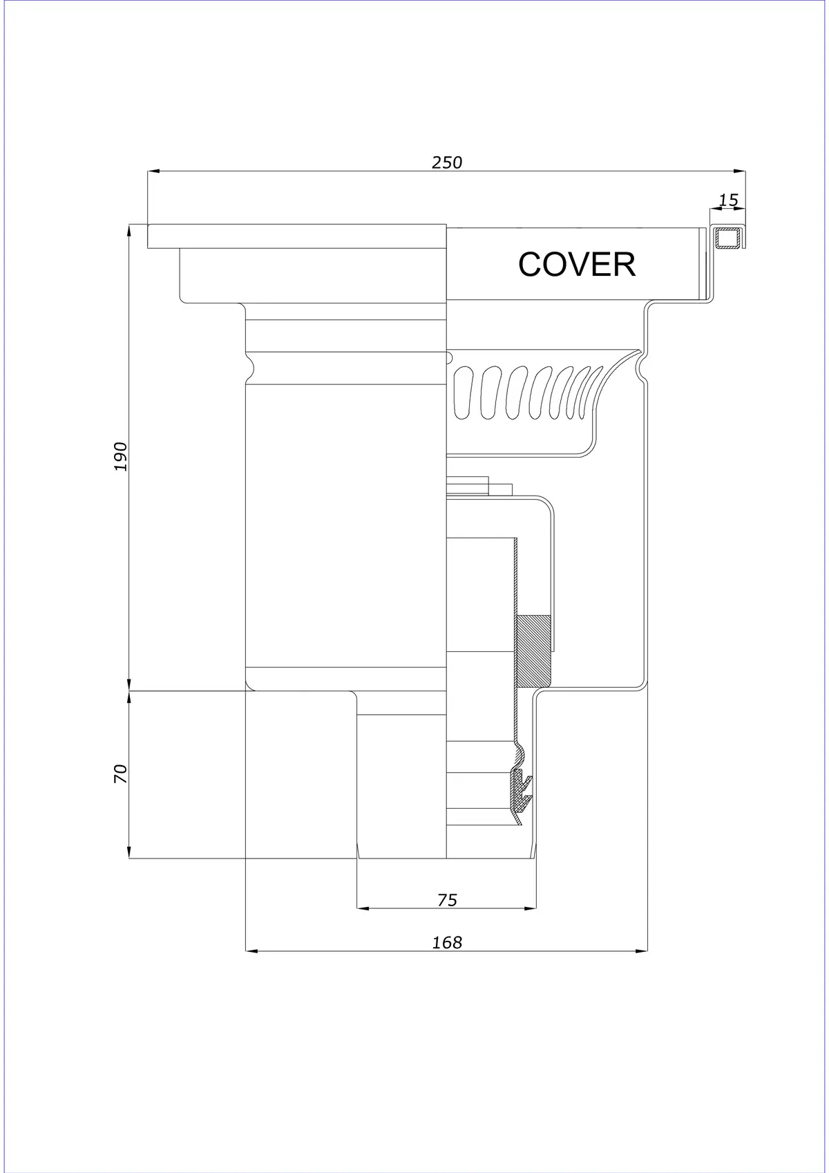 Vloerafvoer BK_KRD 250x250 DN 75 - Eendelig verticaal