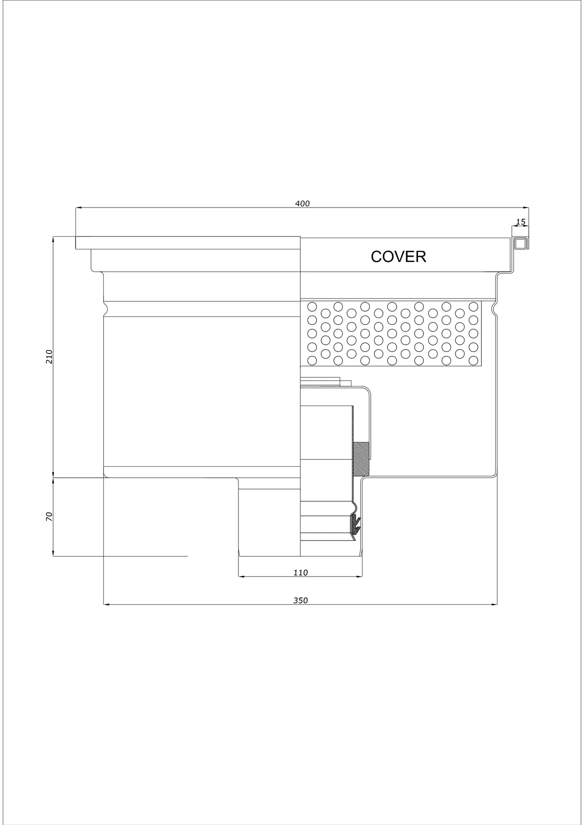 Vloerafvoer BK_KRD 400x400 DN 110 - Eendelig verticaal