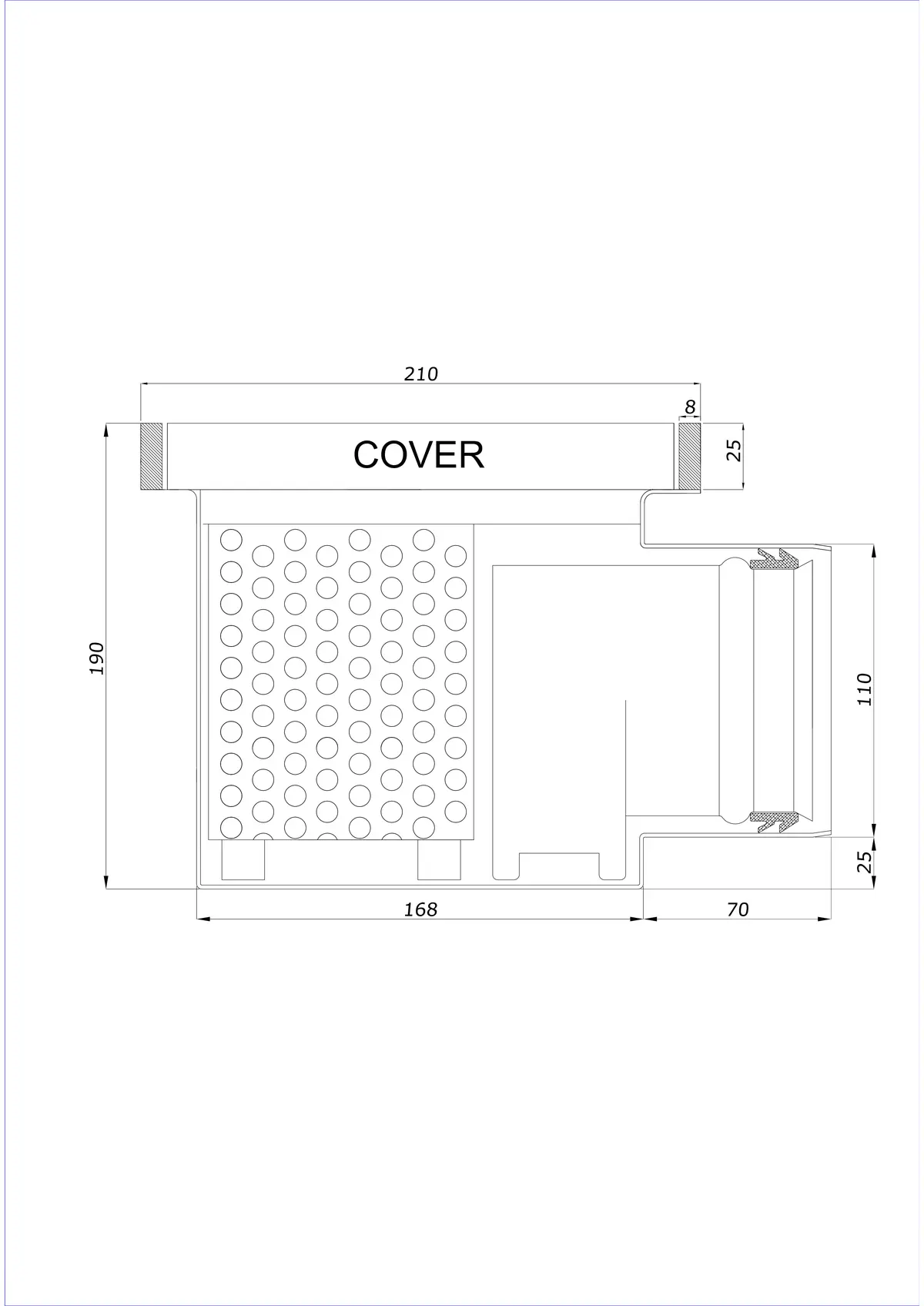 Vloerafvoer BK_KROB 210 DN 110 met rand 25x8mm - Eendelig horizontaal