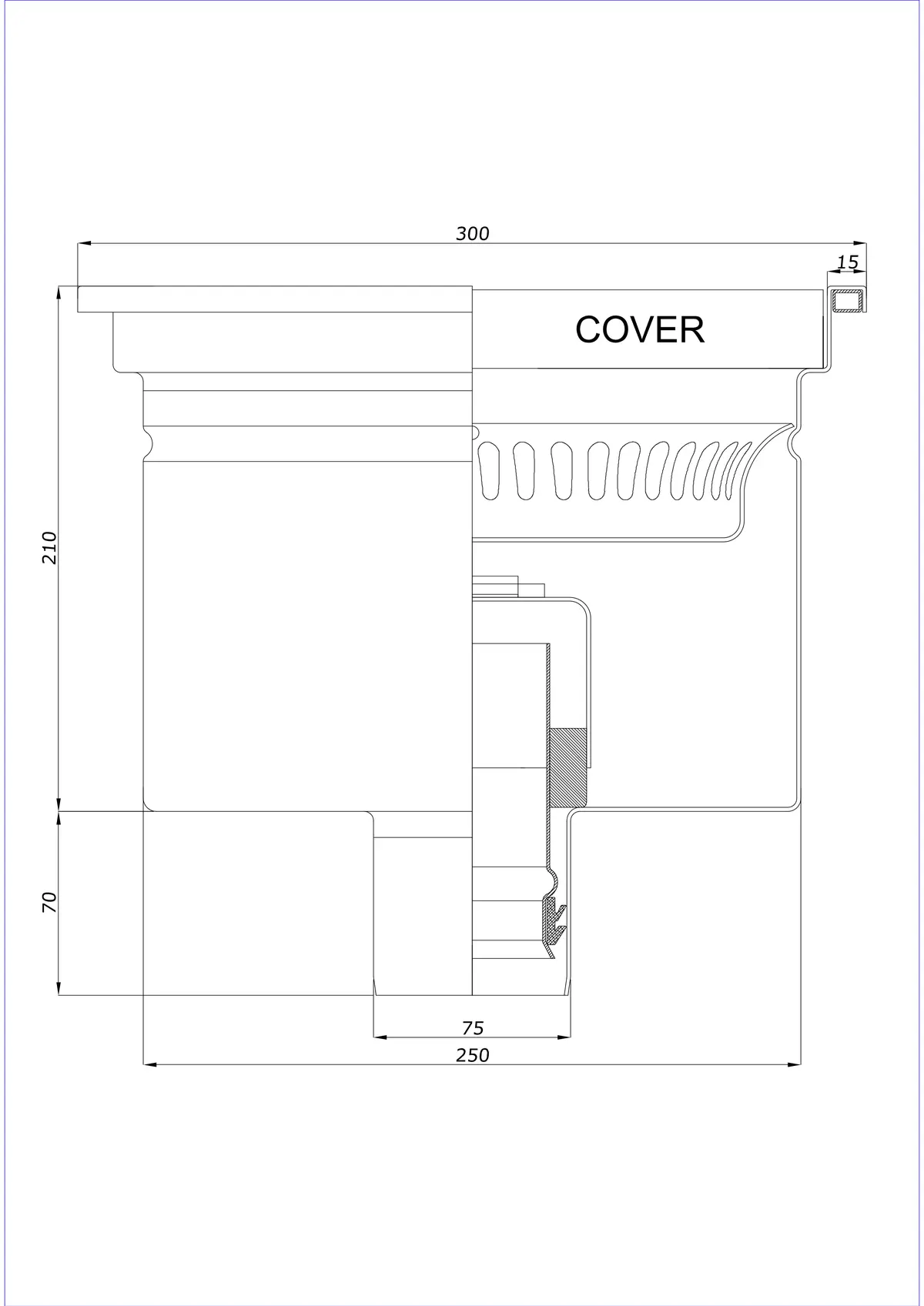 Vloerafvoer BK_KRD 300x300 DN 75 - Eendelig verticaal
