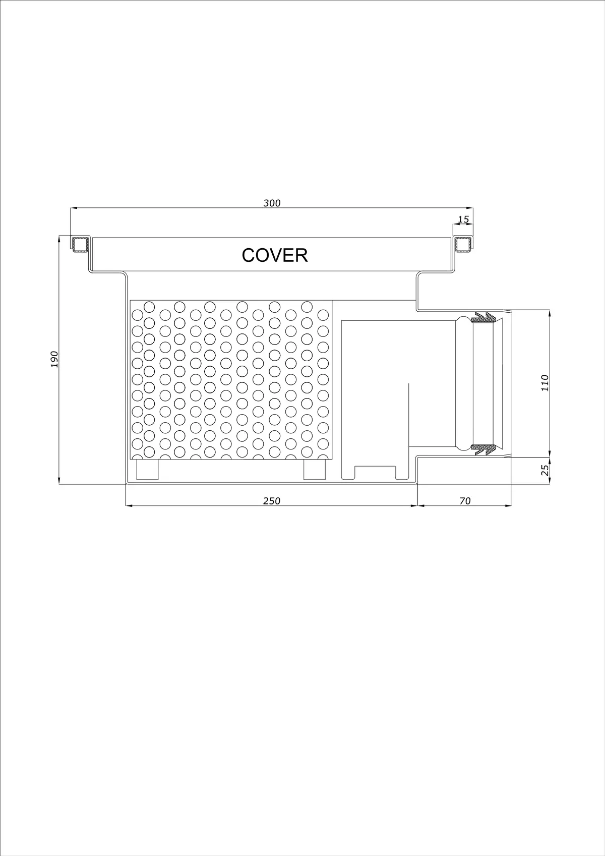 Vloerafvoer BK_KRB 300x300 DN 110 - Eendelig Horizontaal