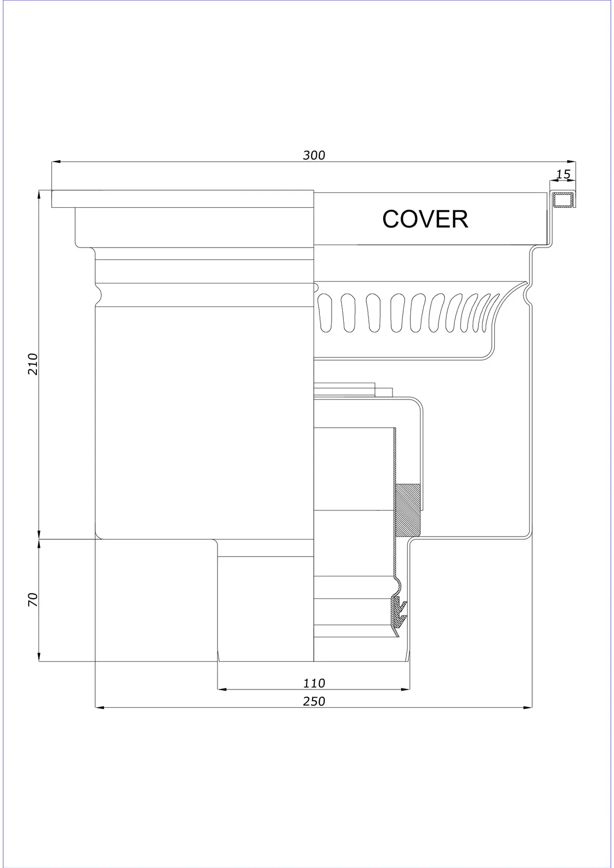 Vloerafvoer BK_KRD 300x300 DN 110 - Eendelig verticaal